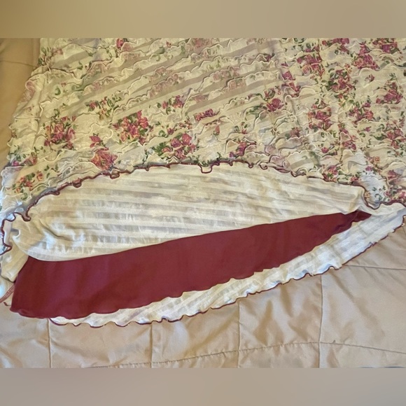 Wine and Cream lined Stretch fabric Flamenco skirt handmade in Spain size M - Picture 3 of 4